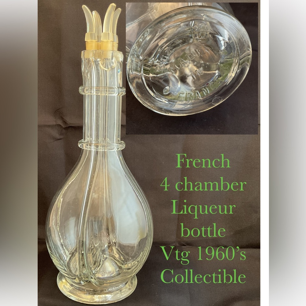 4 Chamber Liqueur Bottle Vtg 1960 w/ orig. stoppers